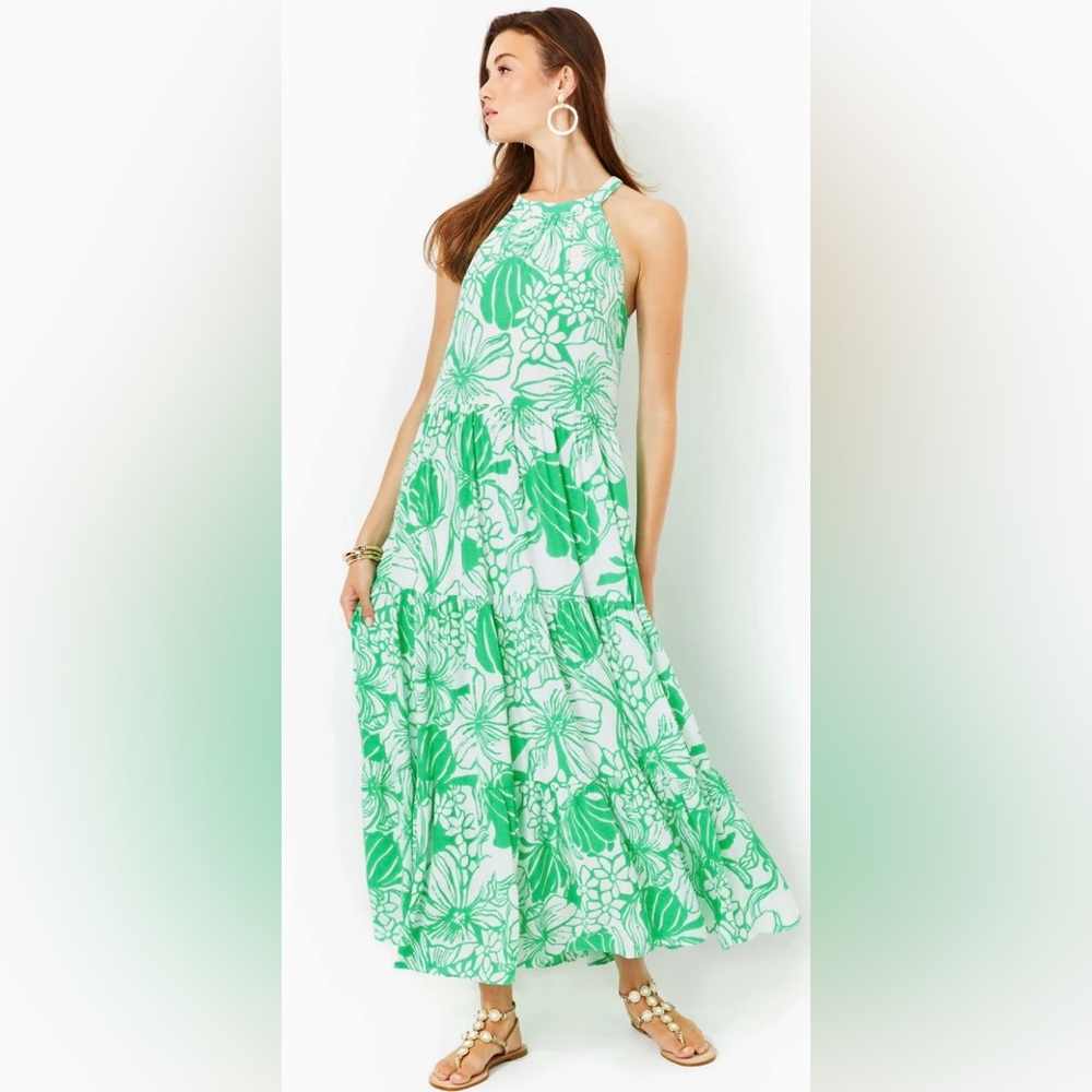 Lilly Pulitzer Beccalyn Halter Maxi Dress in Spearmint  Kiss My Tulips ZB8